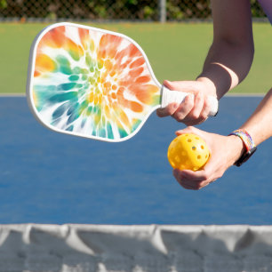 Blue Green Purple Orange Yellow White Tie Dye Art Pickleball Paddle