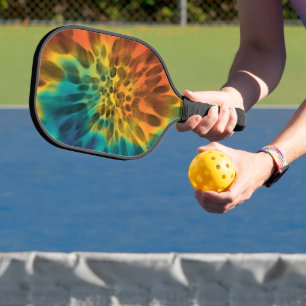 Blue Green Purple Orange Yellow White Tie Dye Art Pickleball Paddle