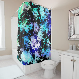 Blue Green Purple Paint Splash Abstract Shower Curtain