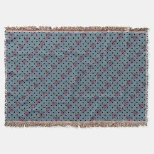 Blue green purple pink flower and black polka dots throw blanket