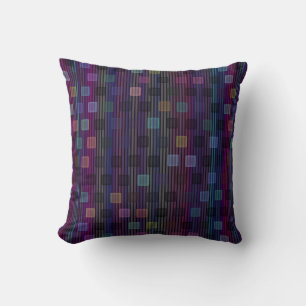Blue, green, purple, pink squares with stripes cushion