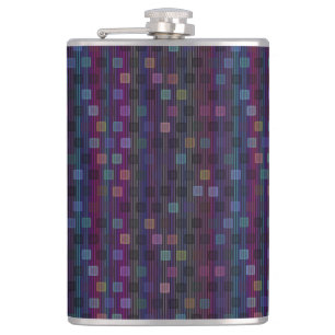 Blue, green, purple, pink squares with stripes hip flask