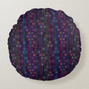 Blue, green, purple, pink squares with stripes round cushion