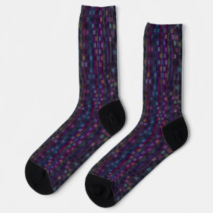 Blue, green, purple, pink squares with stripes socks