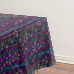 Blue, green, purple, pink squares with stripes tablecloth