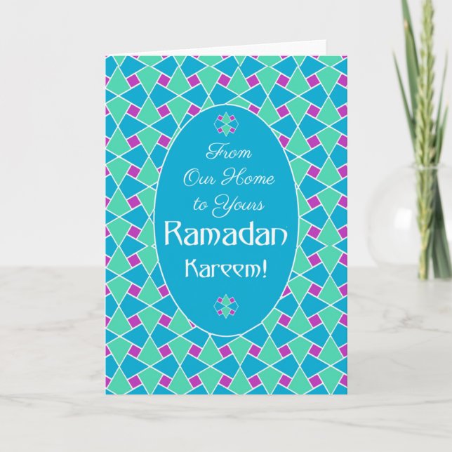 Blue, Green, Purple Ramadan Card, Islamic Pattern Card (Front)