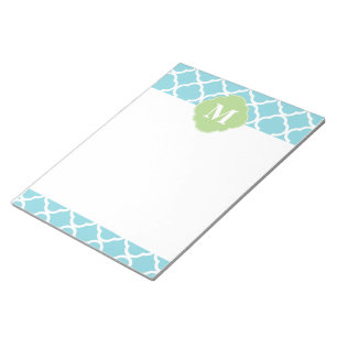 Blue Green Quatrefoil Monogram Notepad