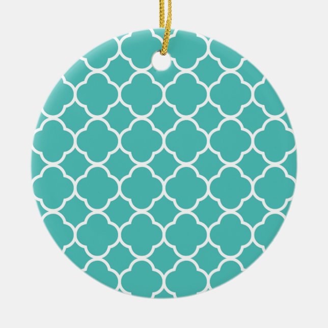 Blue-Green Quatrefoil Pattern Ceramic Tree Decoration (Front)