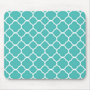 Blue-Green Quatrefoil Pattern Mouse Mat