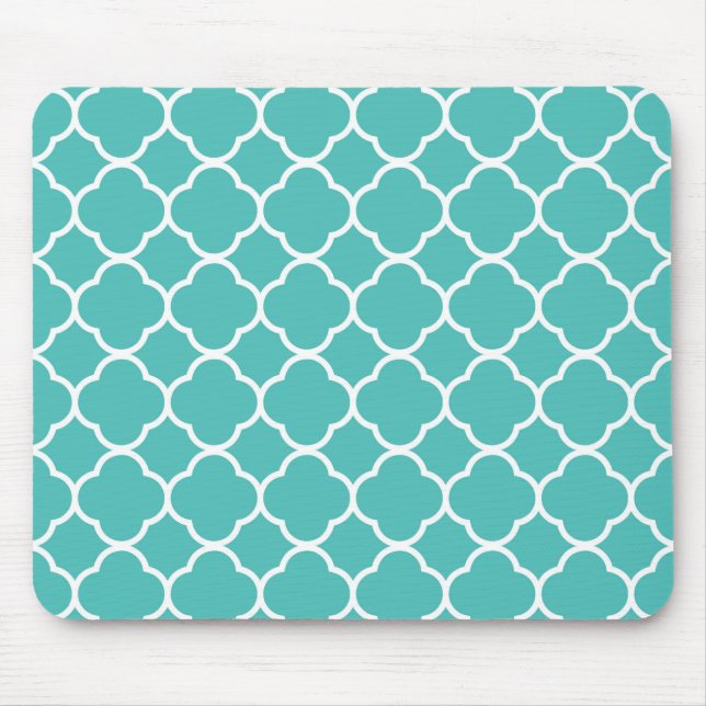 Blue-Green Quatrefoil Pattern Mouse Mat (Front)
