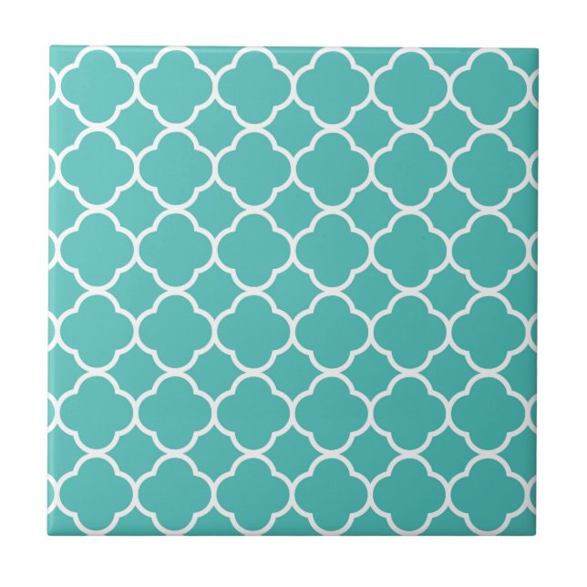 Blue-Green Quatrefoil Pattern Tile (Front)