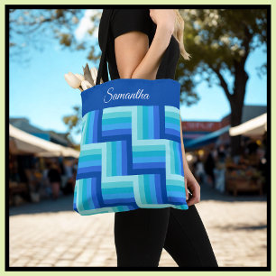 Blue Green Quilt Striped pattern  Tote Bag