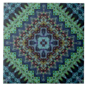 Blue Green Quilted Tribal Pattern Tile