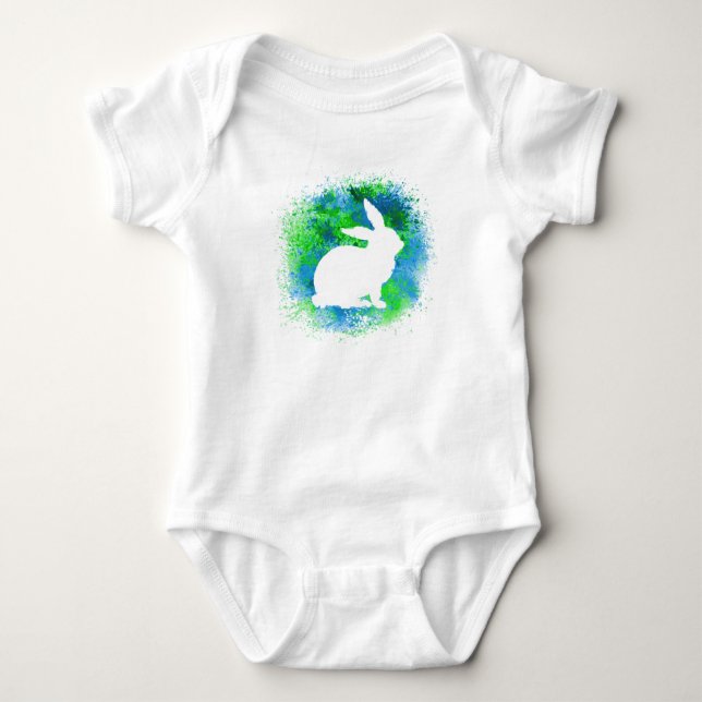 Blue Green Rabbit Baby Bodysuit (Front)