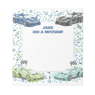 Blue Green Race car Supercar Personalized Mitzvah  Notepad