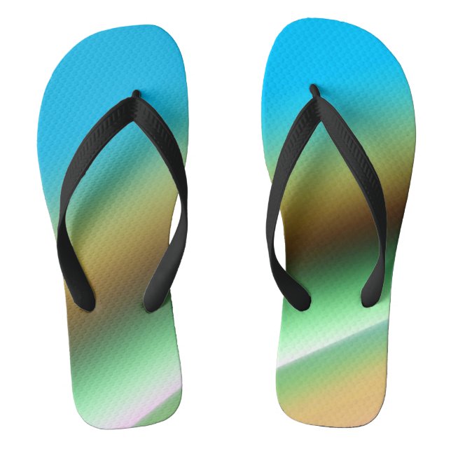 Blue green rainbow abstract texture pattern art  t flip flops (Footbed)