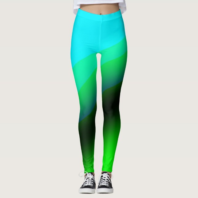 Blue green rainbow abstract texture pattern art  t leggings (Front)