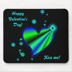 Blue Green Rainbow Heart with Stars Mouse Mat
