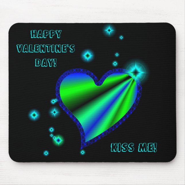 Blue Green Rainbow Heart with Stars Mouse Mat (Front)