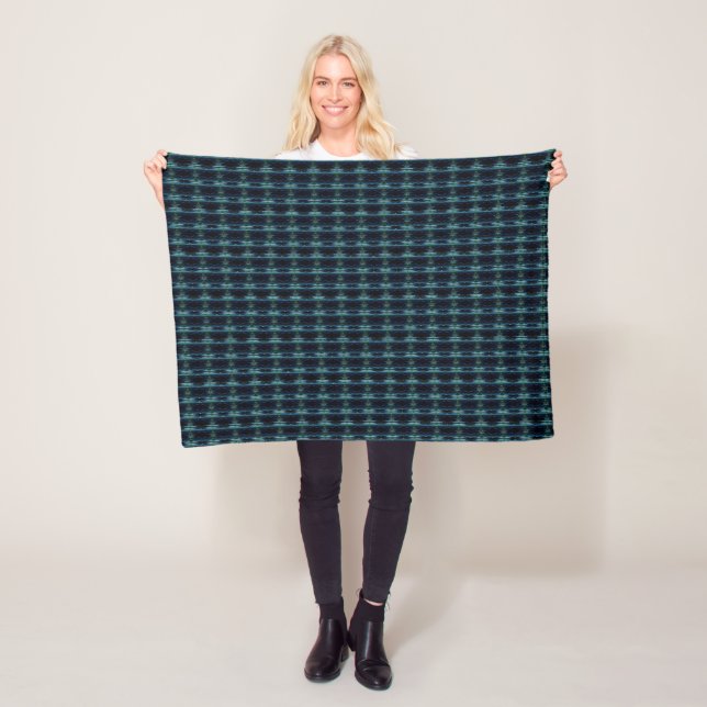 Blue Green Rainbow Stars , Artdeco Pattern Fleece Blanket (In Situ)