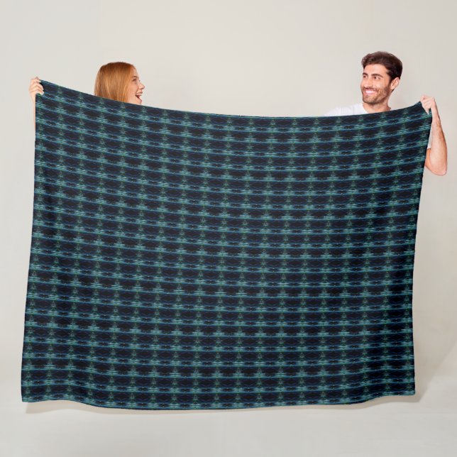 Blue Green Rainbow Stars , Artdeco Pattern Fleece Blanket (In Situ)