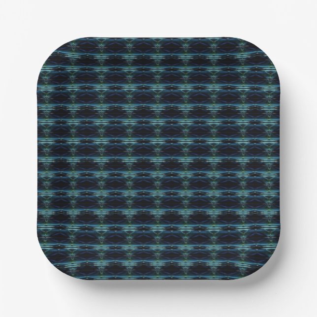 Blue Green Rainbow Stars , Artdeco Pattern Paper Plate (Front)