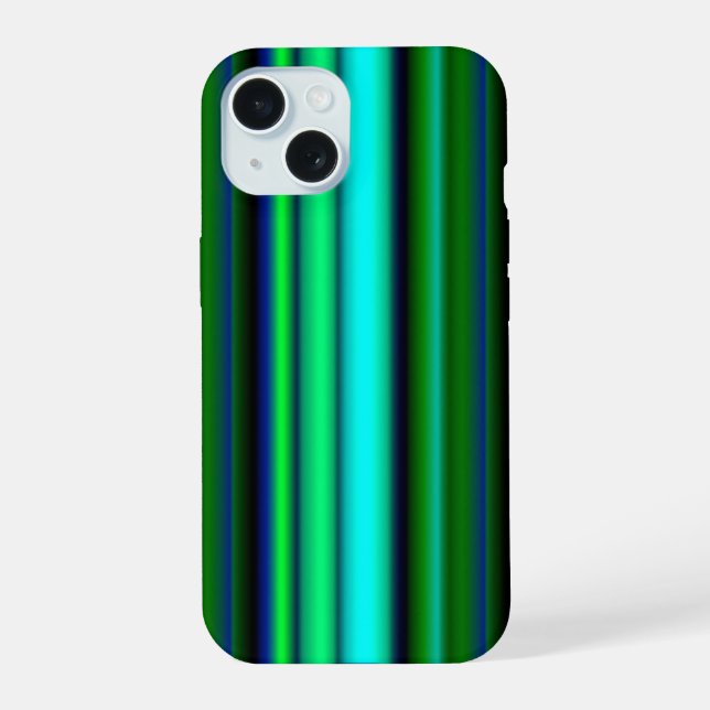 Blue Green Rainbow Stripes iPhone 15 Case (Back)