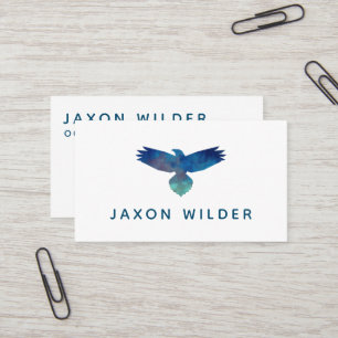 Blue Green Raven Bird Silhouette Cloud Minimal Business Card