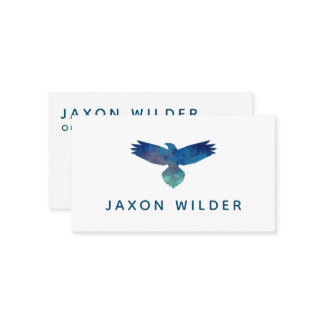 Blue Green Raven Bird Silhouette Cloud Minimal Business Card
