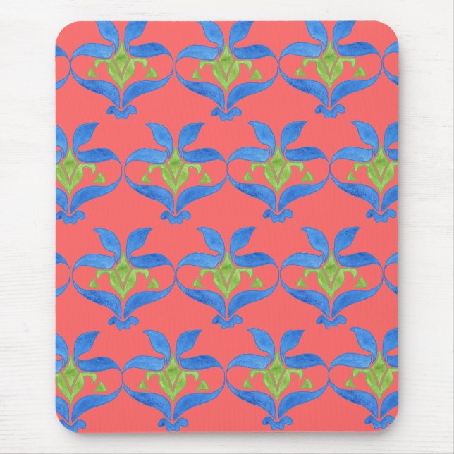 Blue, Green, Red Art Nouveau Pattern Mousepad (Front)