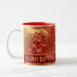 Blue Green Red Gold Rabbit Chinese New Year 2023 Two-Tone Coffee Mug
