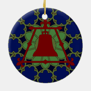 Blue, Green Red Stained Glass Fleur Design Ceramic Tree Decoration