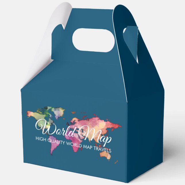Blue Green Retro Colour World Map Favour Box (Front)
