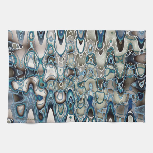 Blue green retro style tea towel (Horizontal)