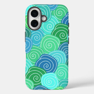 Blue Green Rolling Circles Pattern iPhone 16 Case
