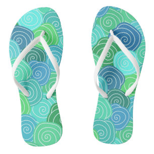 Blue Green Rolling Circles Pattern Flip Flops