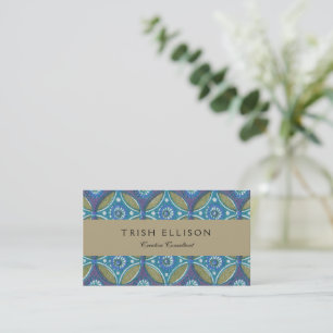 Blue Green Rustic Boho Geometric Circle Pattern Business Card