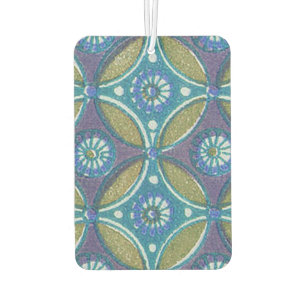 Blue Green Rustic Boho Geometric Circle Pattern Car Air Freshener