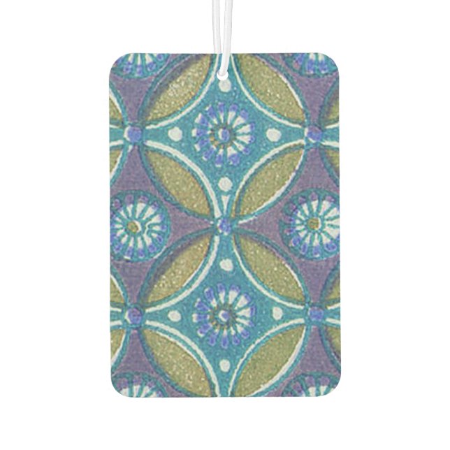 Blue Green Rustic Boho Geometric Circle Pattern Car Air Freshener (Back)