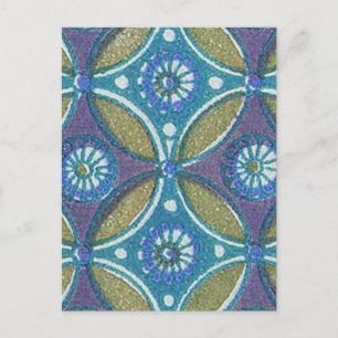 Blue Green Rustic Boho Geometric Circle Pattern Postcard