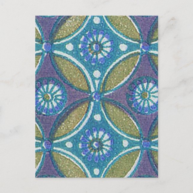 Blue Green Rustic Boho Geometric Circle Pattern Postcard (Front)