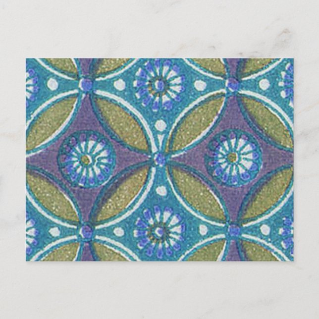 Blue Green Rustic Boho Geometric Circle Pattern Postcard (Front)