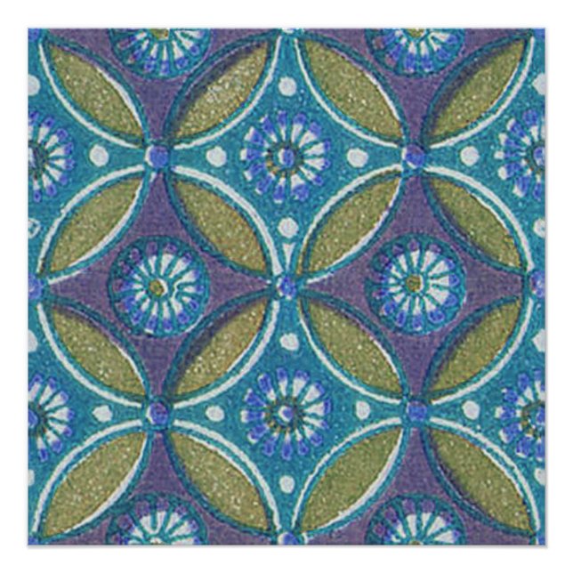 Blue Green Rustic Boho Geometric Circle Pattern Poster (Front)