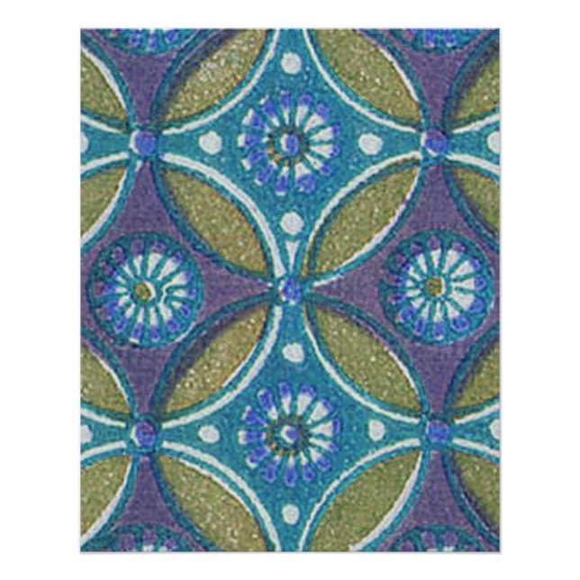 Blue Green Rustic Boho Geometric Circle Pattern Poster (Front)
