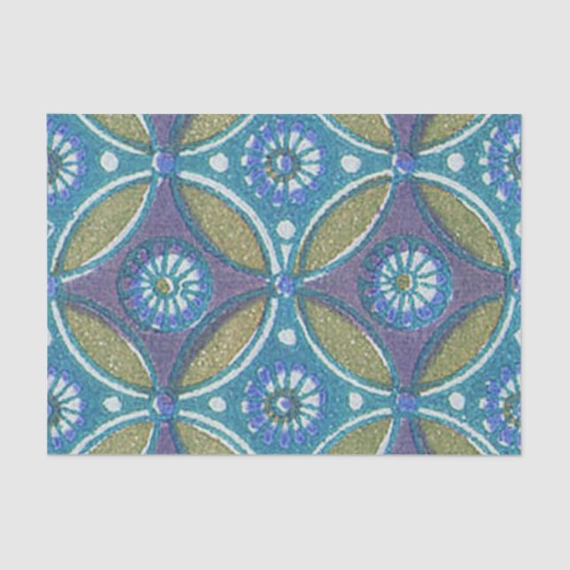 Blue Green Rustic Boho Geometric Circle Pattern Tissue Paper (Front)