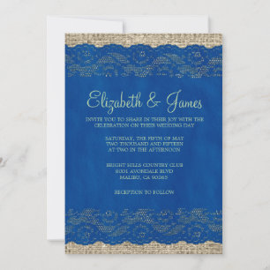Blue & Green Rustic Lace Wedding Invitations