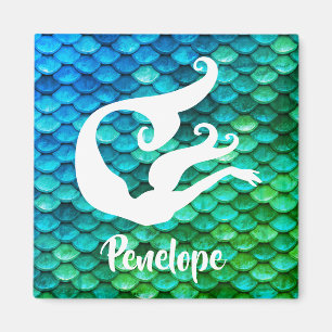Blue & Green Scale Mermaid   Monogram Magnet