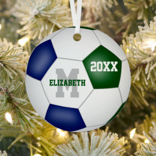blue green school club team colours soccer metal tree decoration