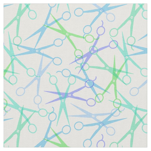 Blue Green Scissor Pattern Fabric (Close Up)