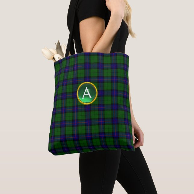 BLUE GREEN SCOTT ARMSTRONG TARTAN GEM MONOGRAM TOTE BAG (Close Up)